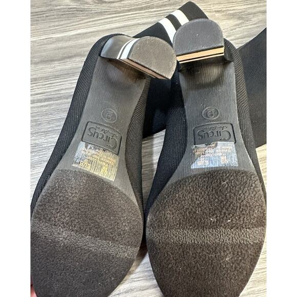 Circus Sam Edelman Size 9 Black White Striped Heeled Sock Boots Emo Whimsigoth - Picture 8 of 10